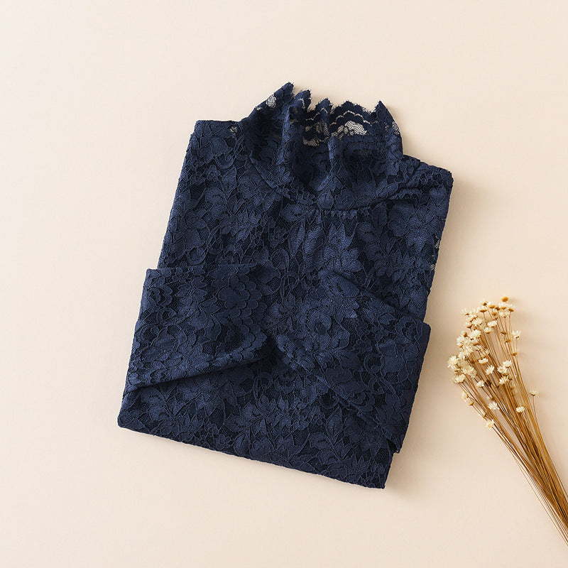 LaceAura high-neck lace gauze base layer blouse – product photo 7