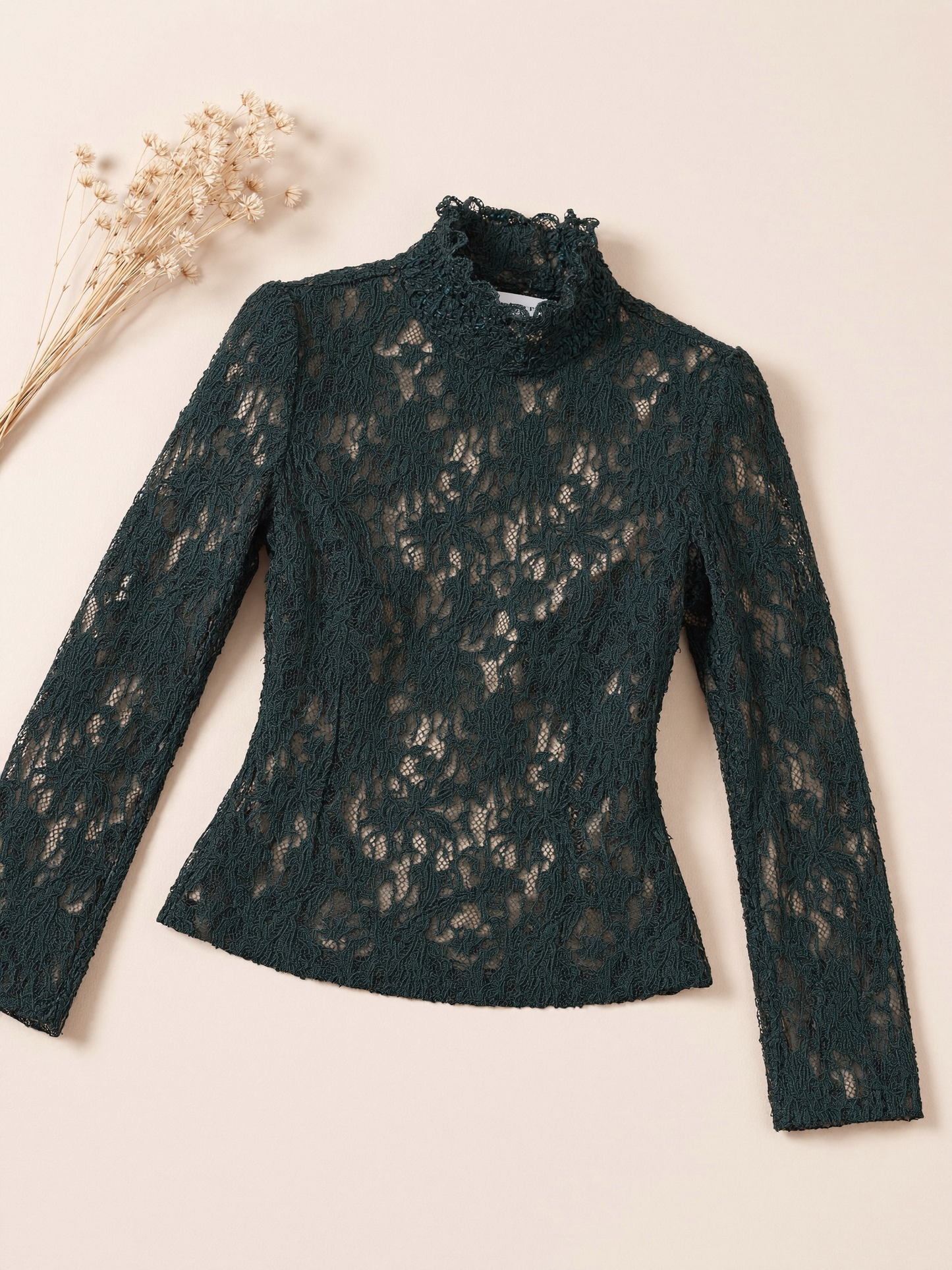 LaceAura™ High-Neck Lace Gauze Base Layer Blouse