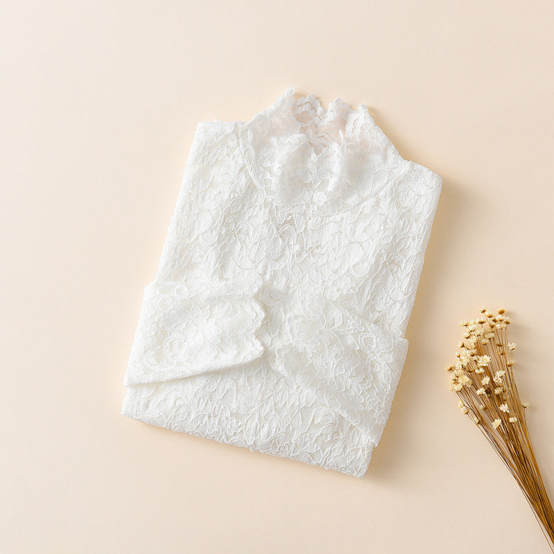 LaceAura high-neck lace gauze base layer blouse – product photo 3
