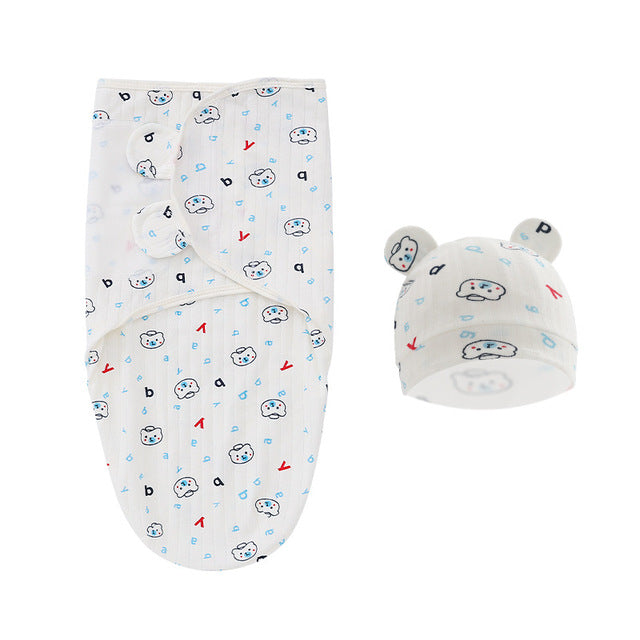 CozyNest™ Newborn Cotton Swaddle Set with Cap & Sleeping Bag