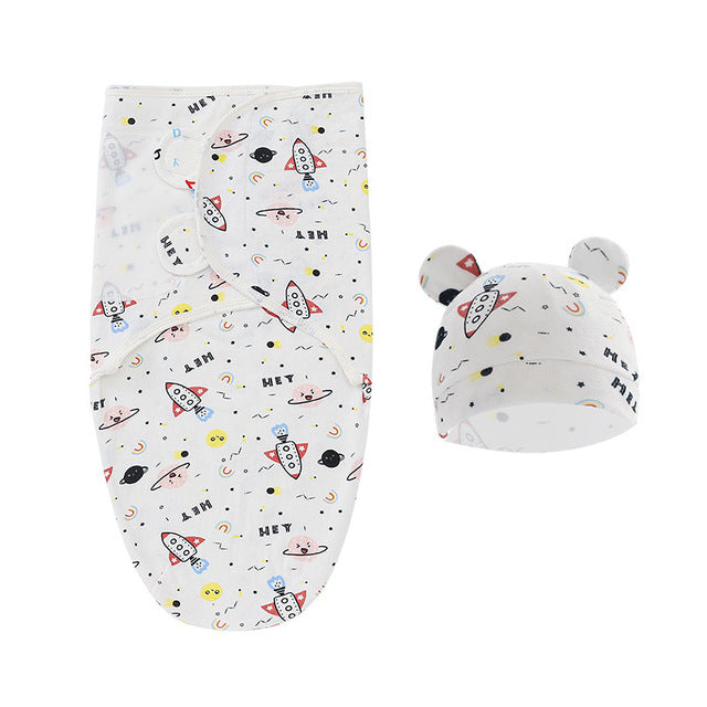 CozyNest™ Newborn Cotton Swaddle Set with Cap & Sleeping Bag