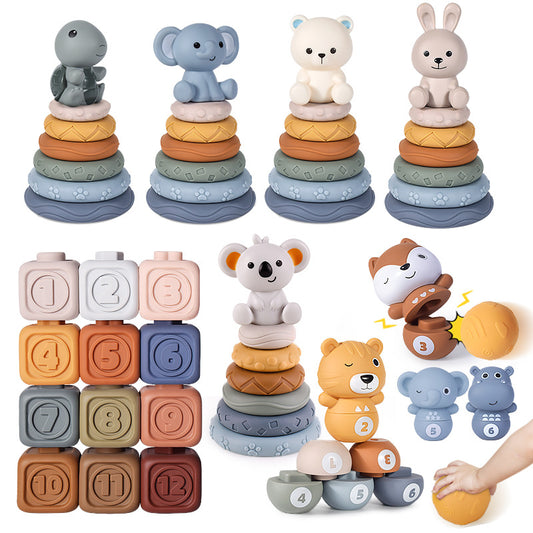 Rainbow ring baby teether stacking toy – product photo 1