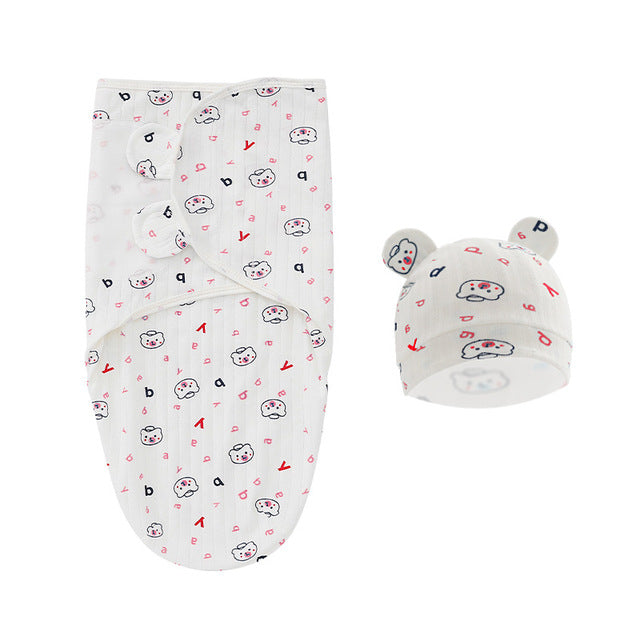 CozyNest™ Newborn Cotton Swaddle Set with Cap & Sleeping Bag