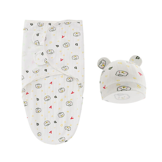 CozyNest™ Newborn Cotton Swaddle Set with Cap & Sleeping Bag