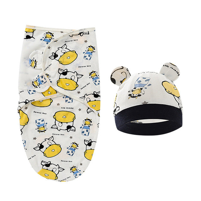 CozyNest™ Newborn Cotton Swaddle Set with Cap & Sleeping Bag