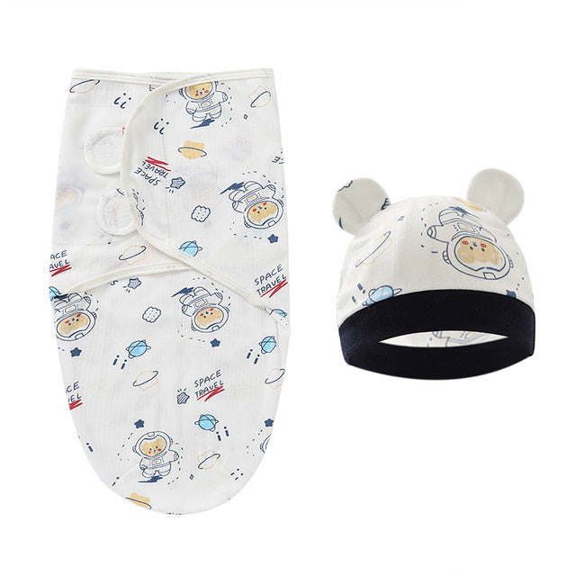 CozyNest™ Newborn Cotton Swaddle Set with Cap & Sleeping Bag