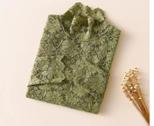 LaceAura high-neck lace gauze base layer blouse – product photo 1