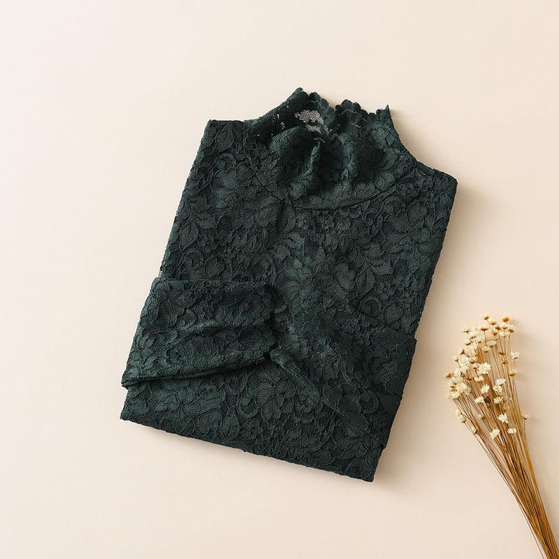 LaceAura high-neck lace gauze base layer blouse – product photo 6
