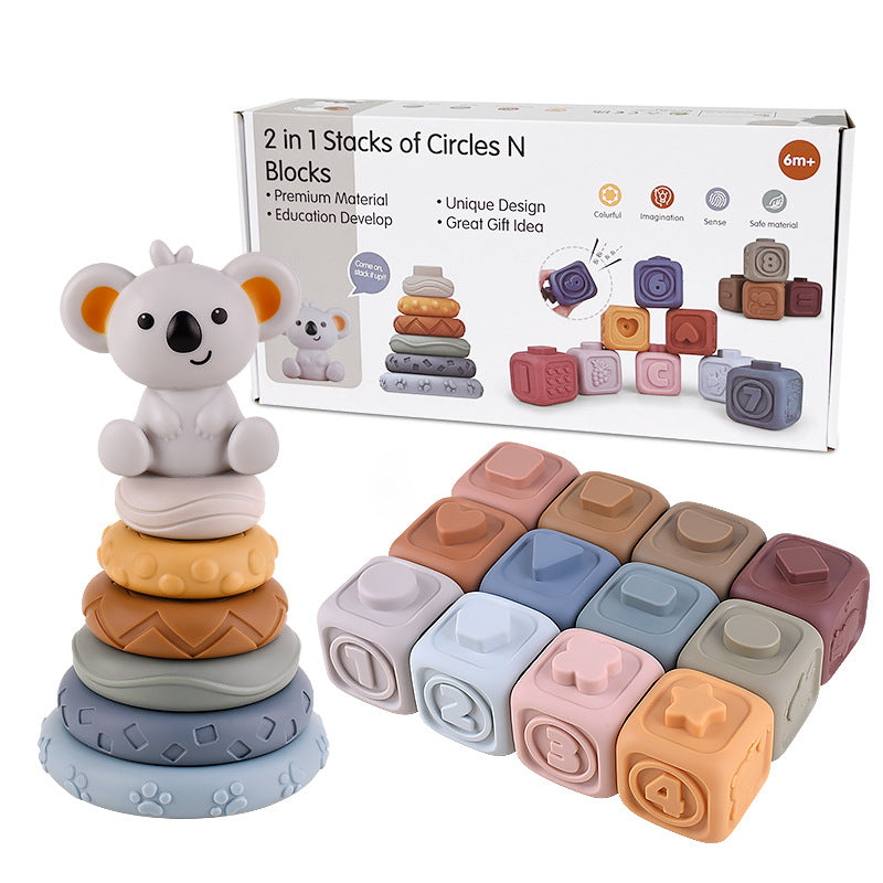 Rainbow ring baby teether stacking toy – product photo 11