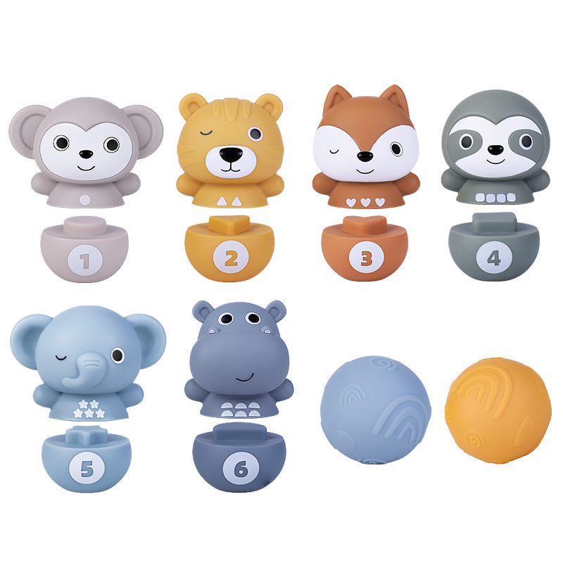 Rainbow ring baby teether stacking toy – product photo 13