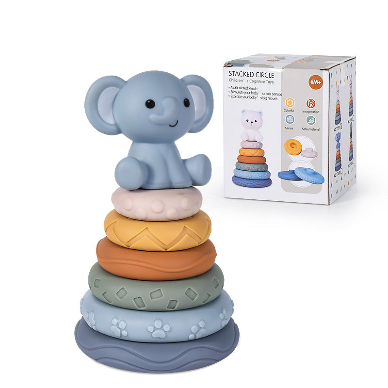 Rainbow ring baby teether stacking toy – product photo 15