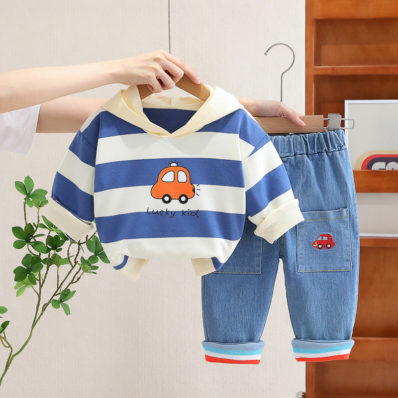 StripeKid baby hooded striped suit set – product photo 2