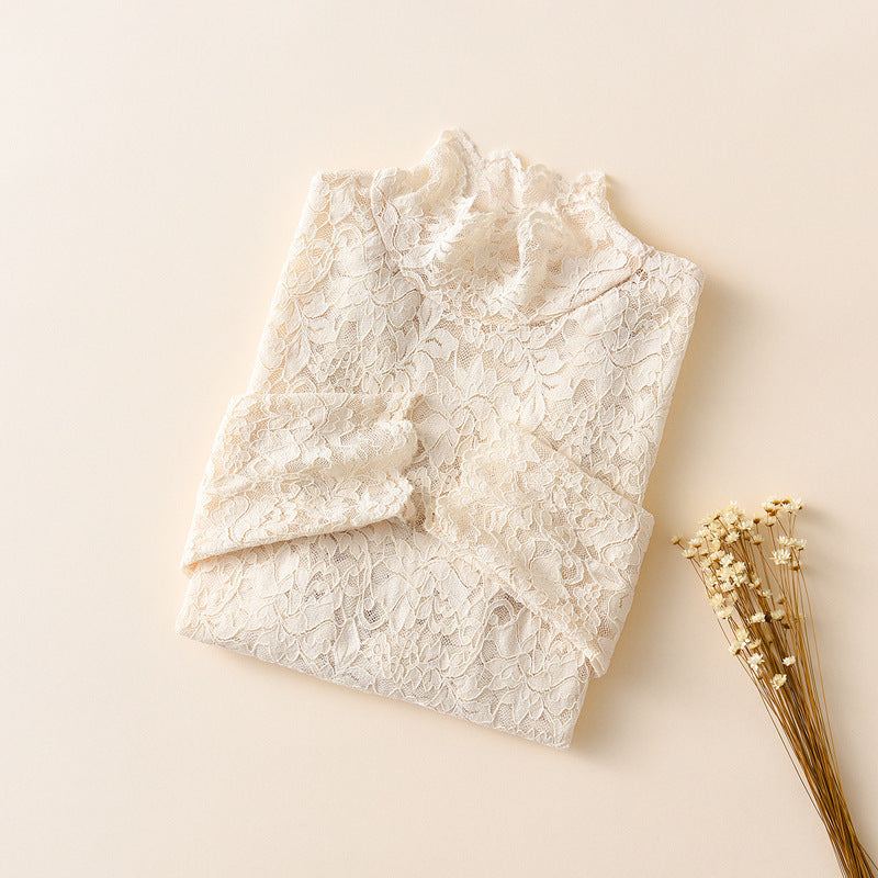 LaceAura high-neck lace gauze base layer blouse – product photo 4