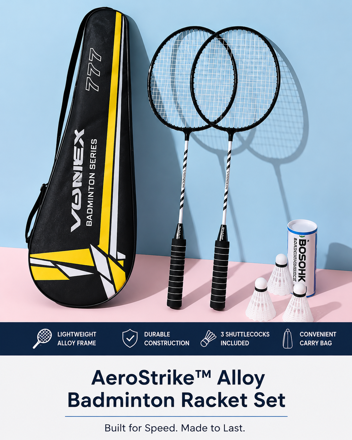AeroStrike alloy badminton racket – product photo 1