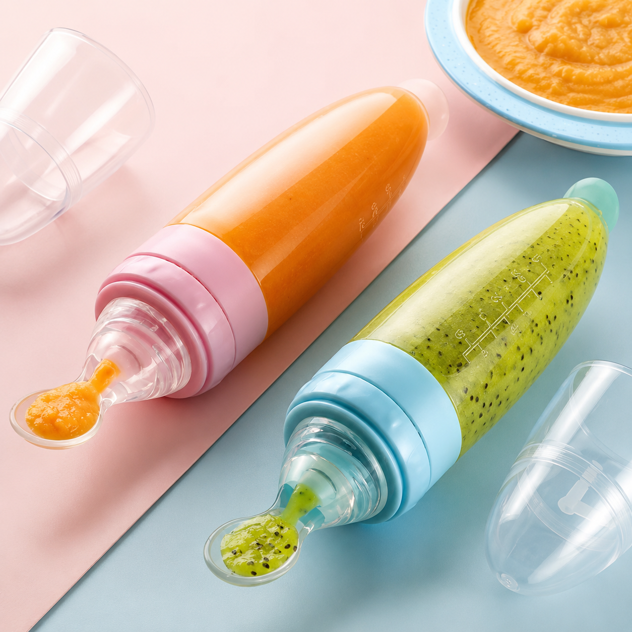 SqueezEat™ Silicone Baby Squeeze Feeding Bottle & Spoon