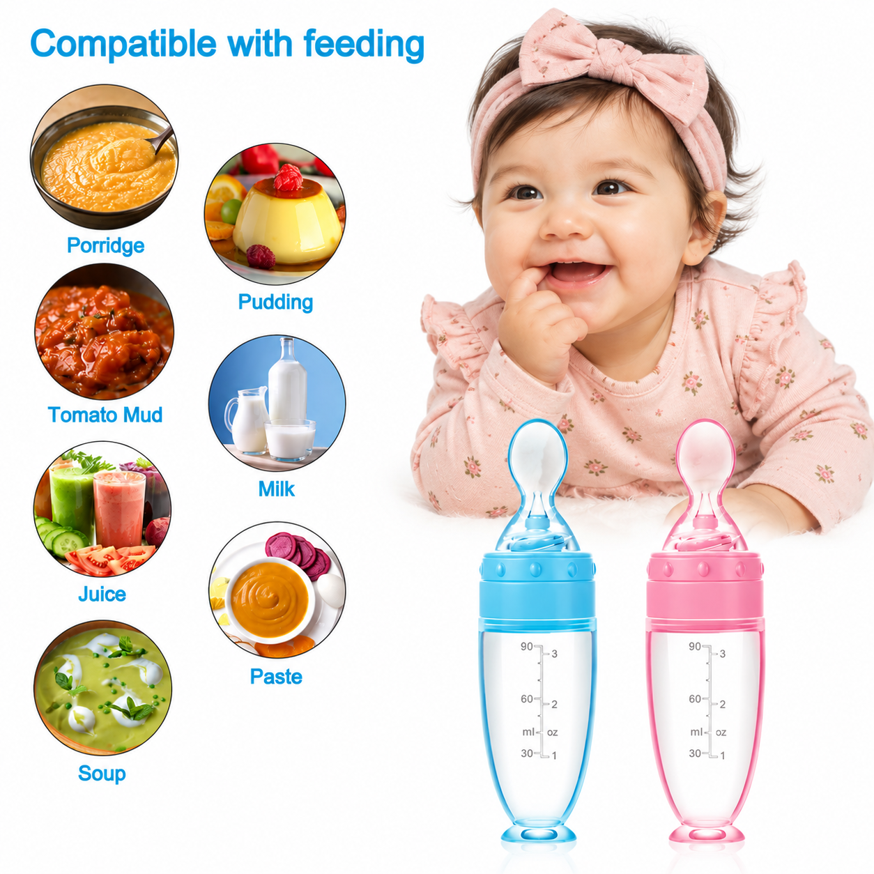 SqueezEat™ Silicone Baby Squeeze Feeding Bottle & Spoon