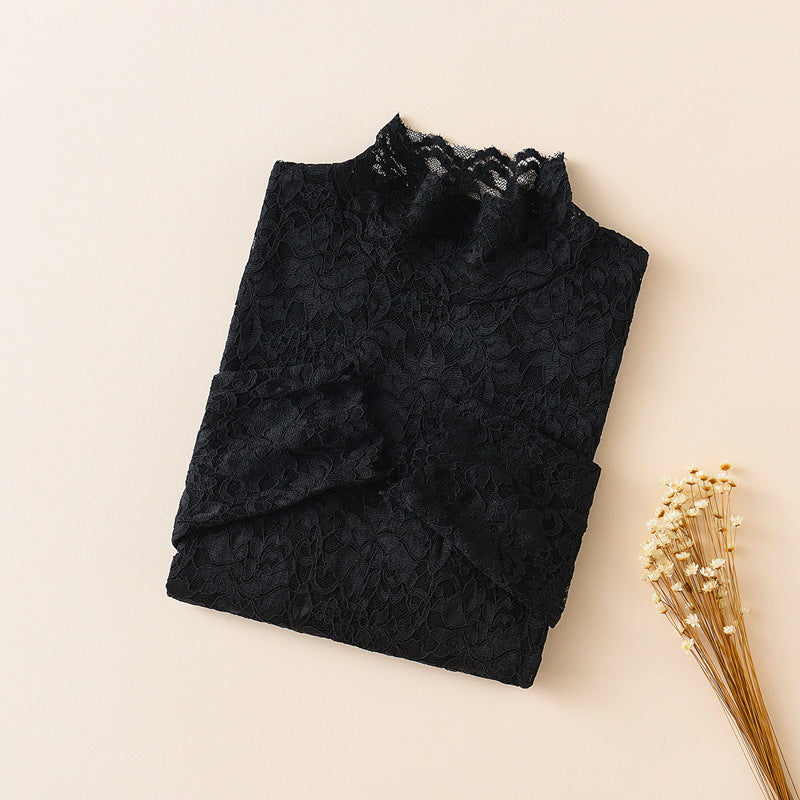 LaceAura high-neck lace gauze base layer blouse – product photo 2