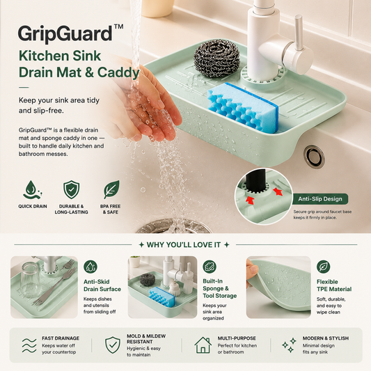 GripGuard™ Kitchen Sink Drain Mat & Caddy