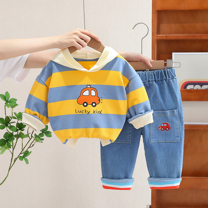 StripeKid baby hooded striped suit set – product photo 1