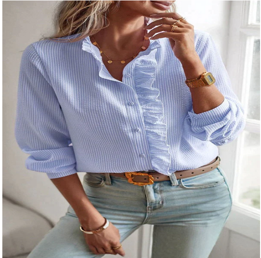 RuffleLux elegant ruffle collar blouse – product photo 1