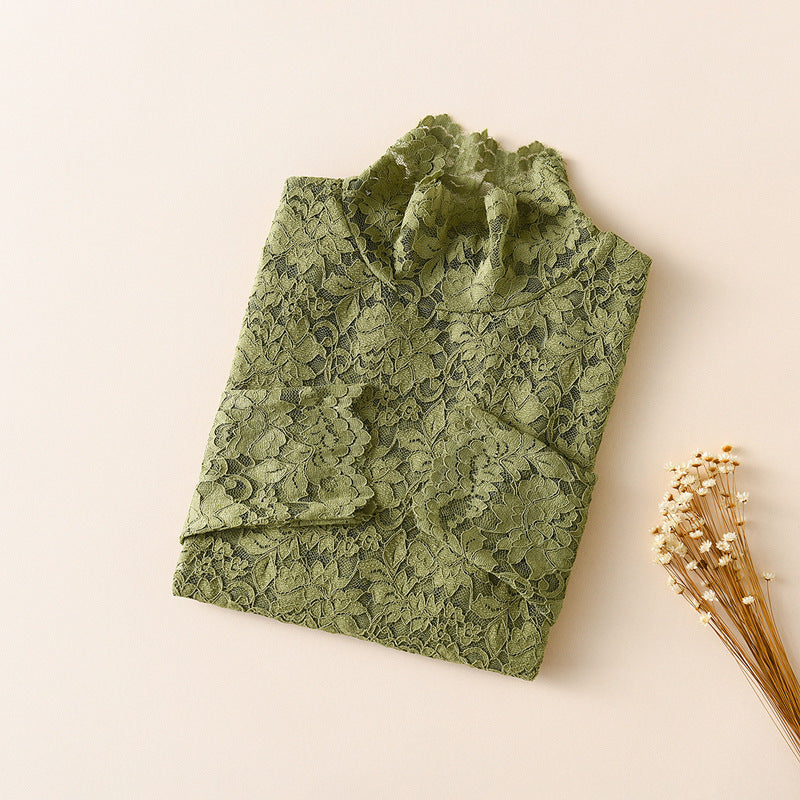 LaceAura high-neck lace gauze base layer blouse – product photo 5