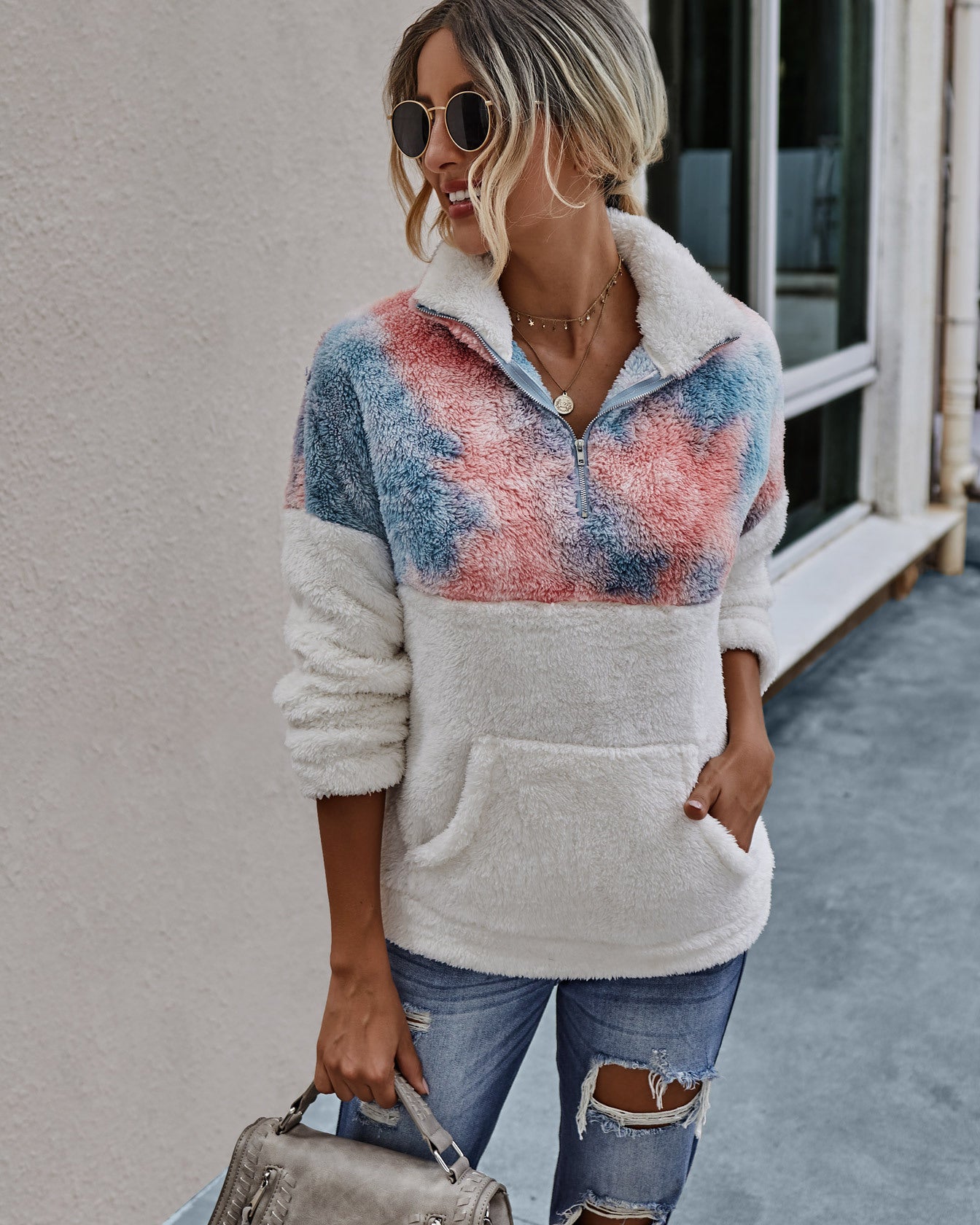DyeHaze women's tie-dye splicing plush hoodie – product photo 4