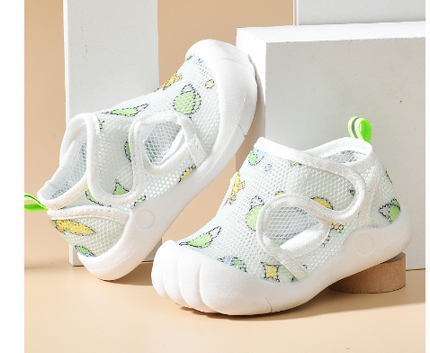 BreezyStep baby mesh first-walker shoes in Mint Green – dino-print mesh with white sole