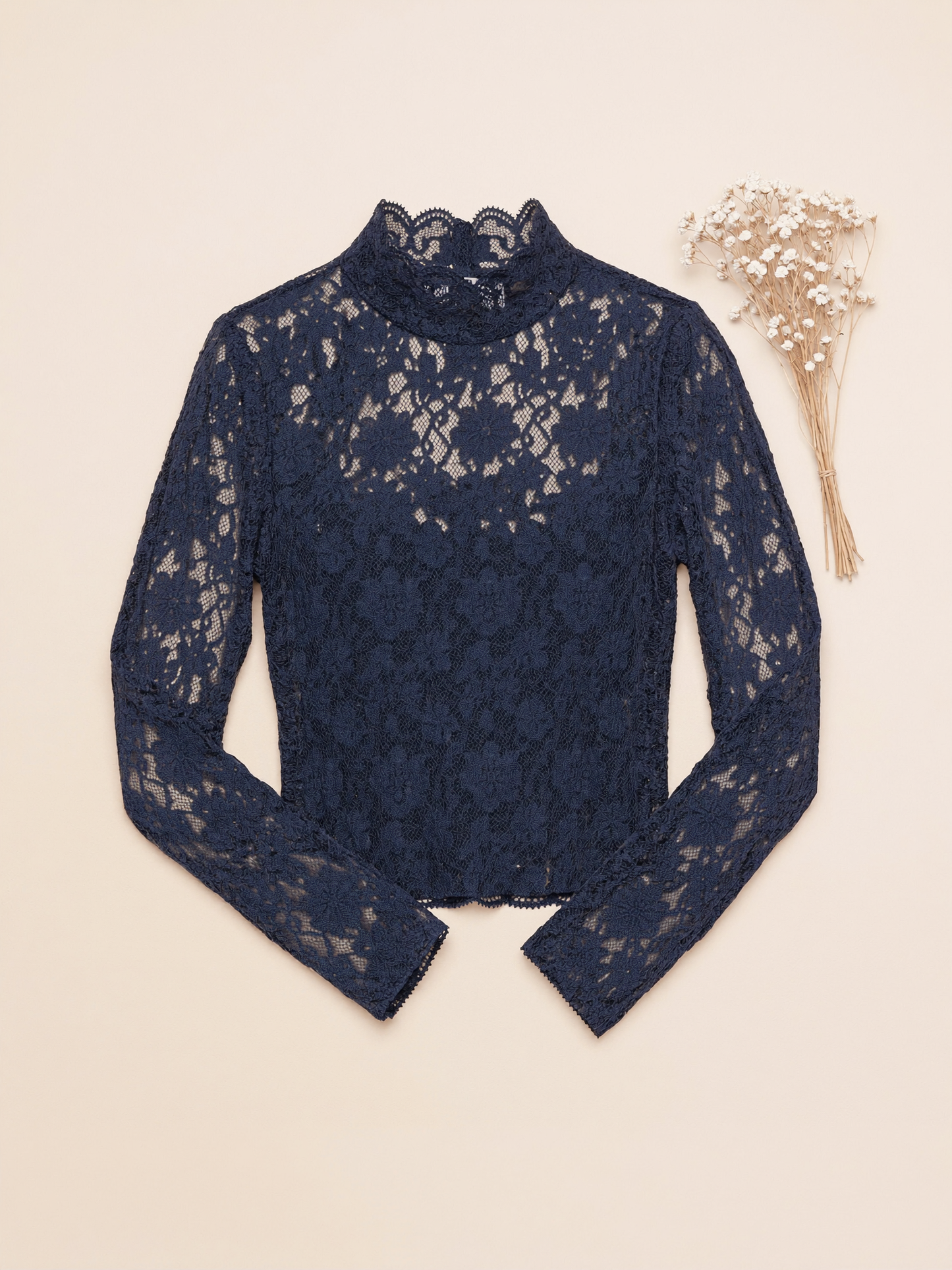 LaceAura™ High-Neck Lace Gauze Base Layer Blouse