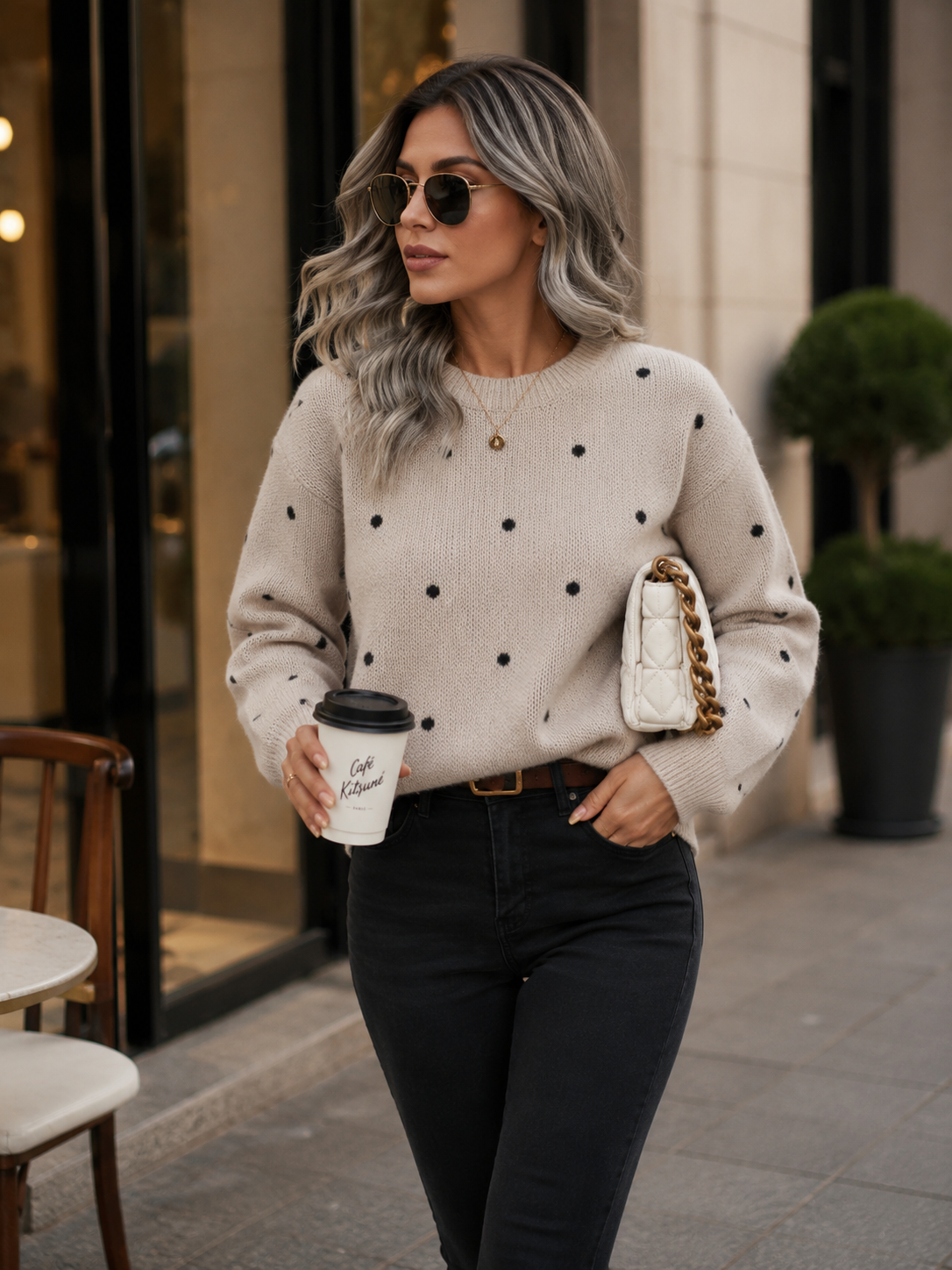 PolkaLuxe women's polka dot knit sweater – product photo 3