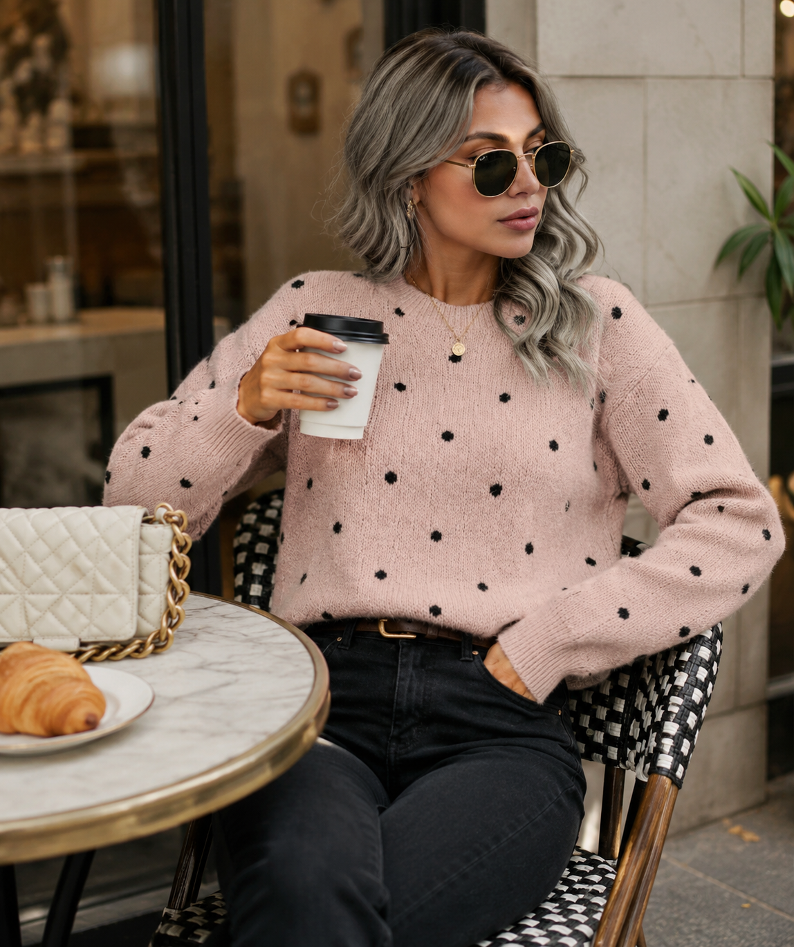 PolkaLuxe women's polka dot knit sweater – product photo 1
