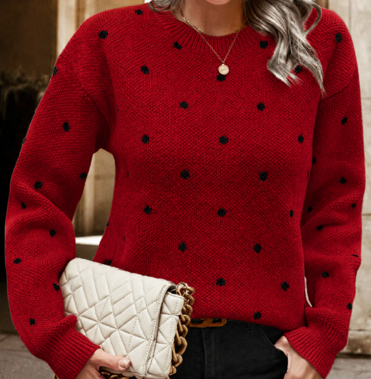 PolkaLuxe™ Women's Polka Dot Knit Sweater