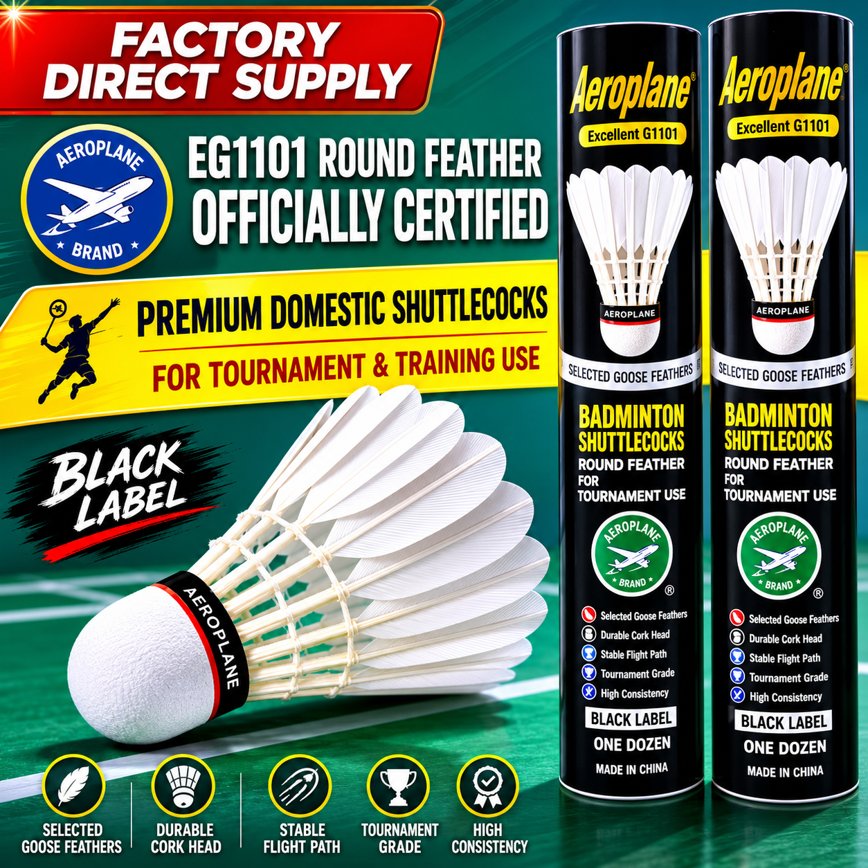 AeroFlight goose feather shuttlecocks 12-pack – product photo 1