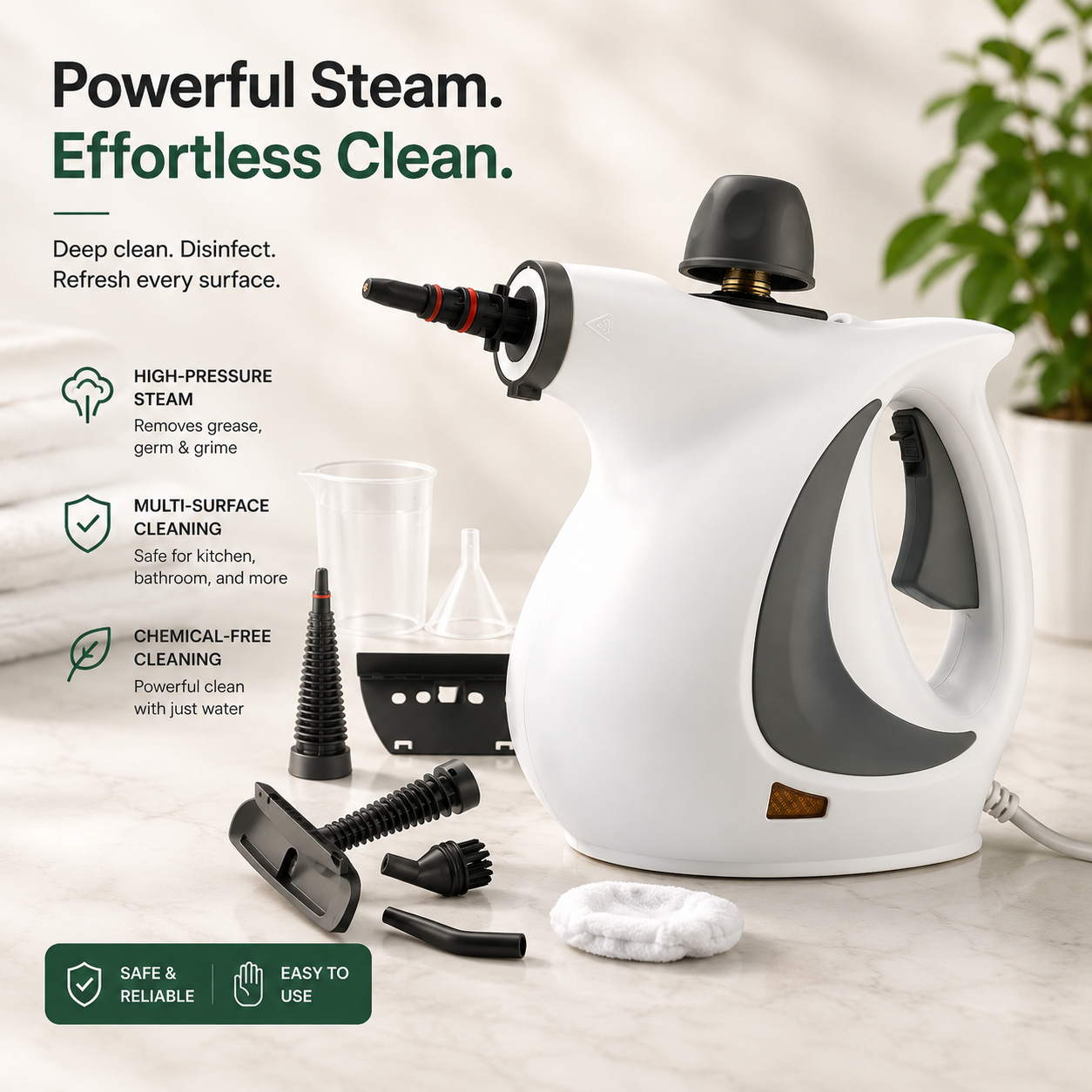 Handheld steam cleaner with 12 accessories – product photo 1