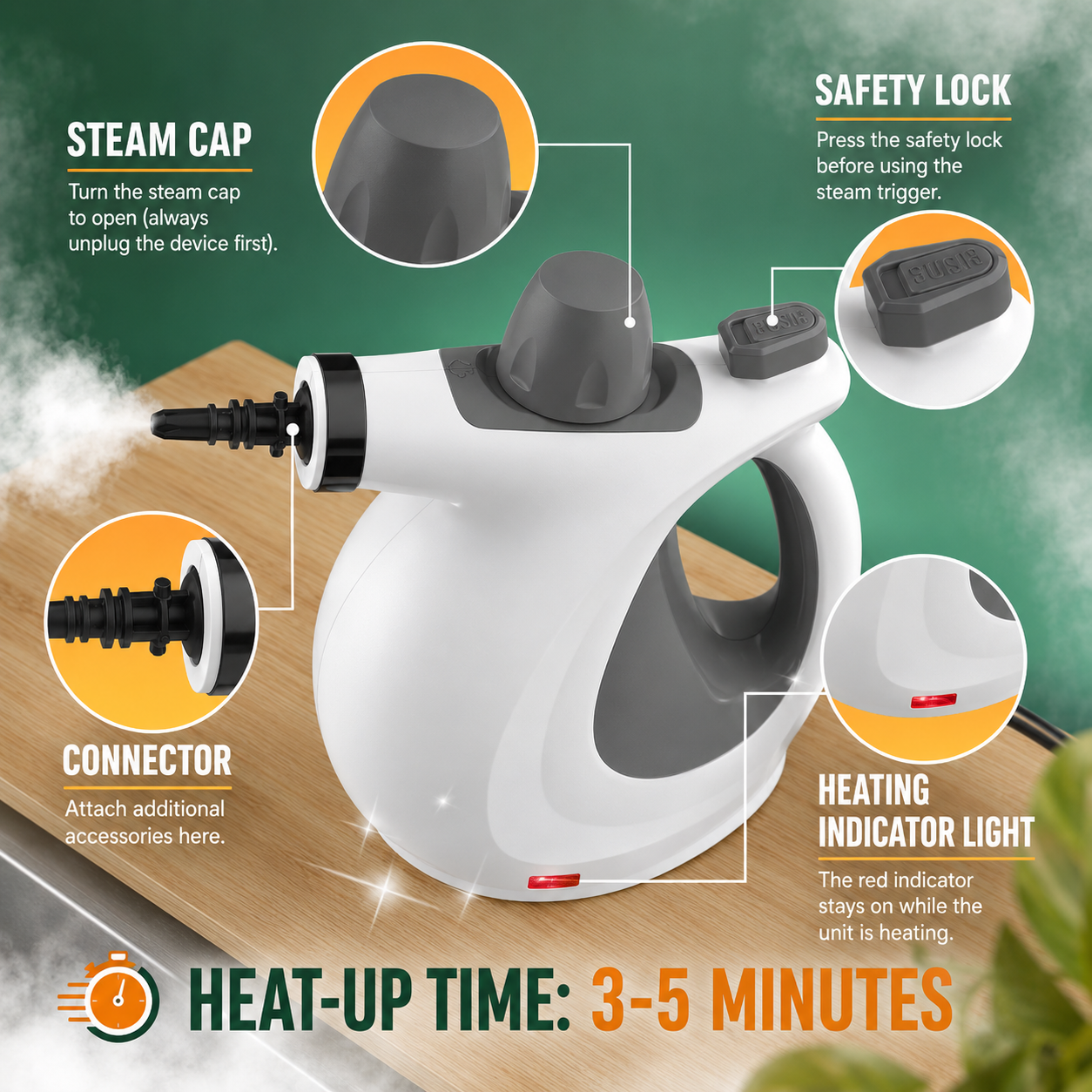 Powerful Handheld Steam Cleaner with 12 Accessories Home