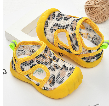 BreezyStep baby mesh first-walker shoes in Leopard – leopard-print mesh with yellow sole