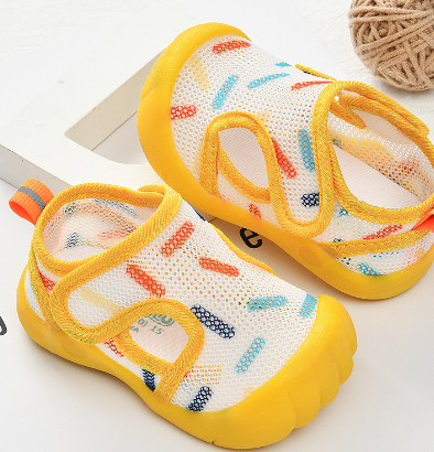 BreezyStep baby mesh first-walker shoes in Confetti – sprinkle-print mesh with yellow sole